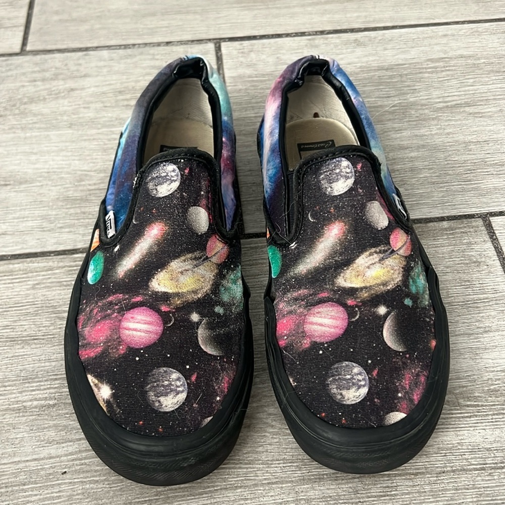 Vans Custom (one of a kind) Space Print Slip Ons Size 8 GUC